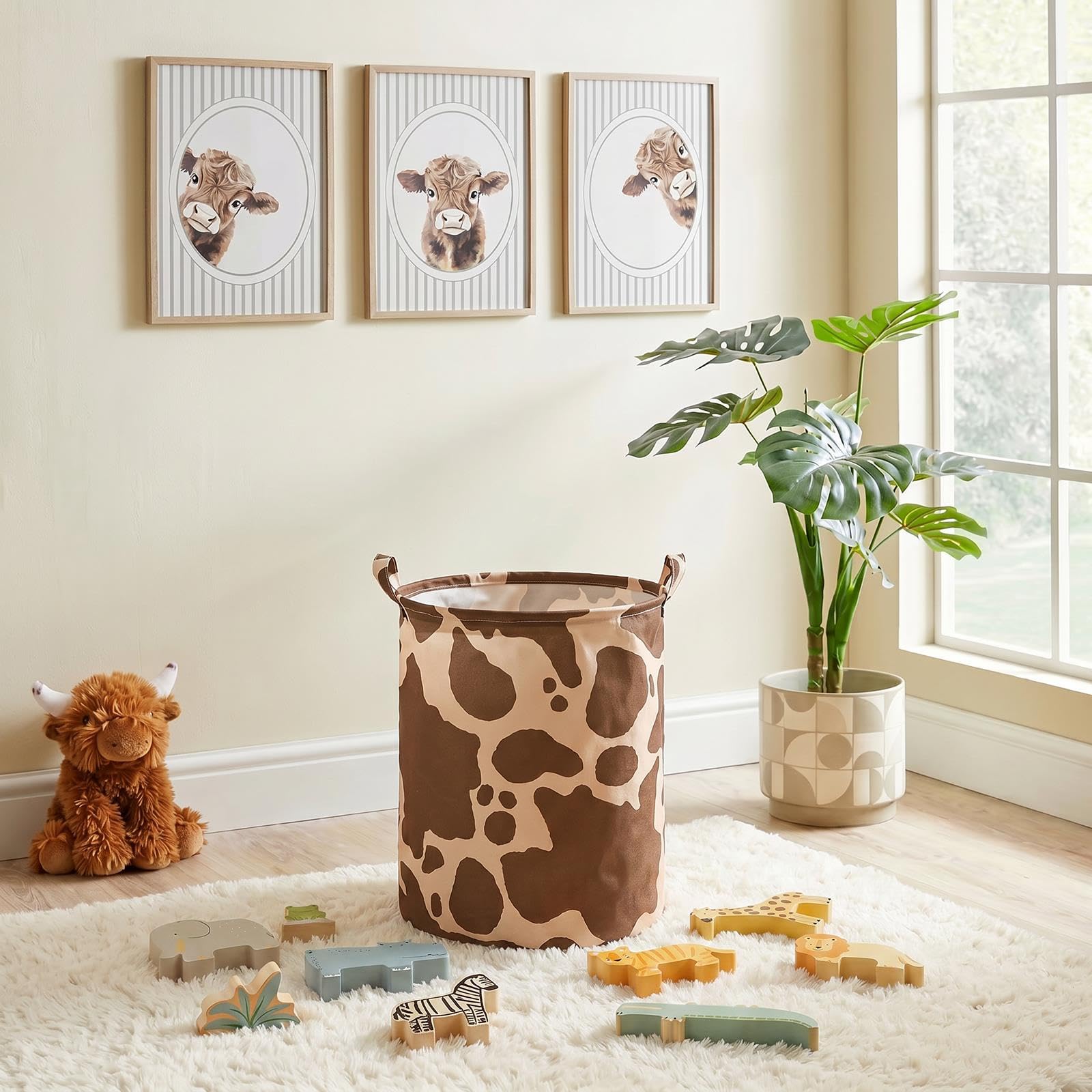 OHS Cow Print Baby Laundry Basket Kids Storage Toy Basket, Brown/Natural — image 1