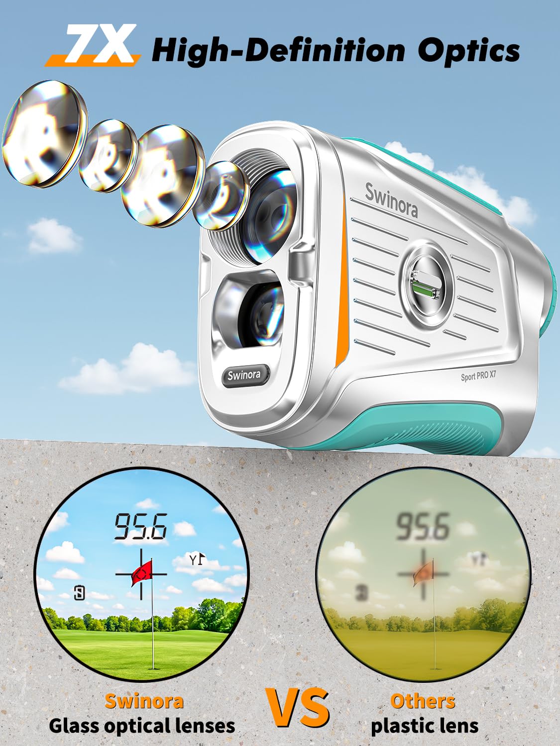 Télémètre de golf magnétique avec pente - Grossissement 7X - Télémètre laser 1200Y pour tous les niveaux - Verrouillage rapide du drapeau - Vibration rechargeable - Étanche - Accessoires de golf pour