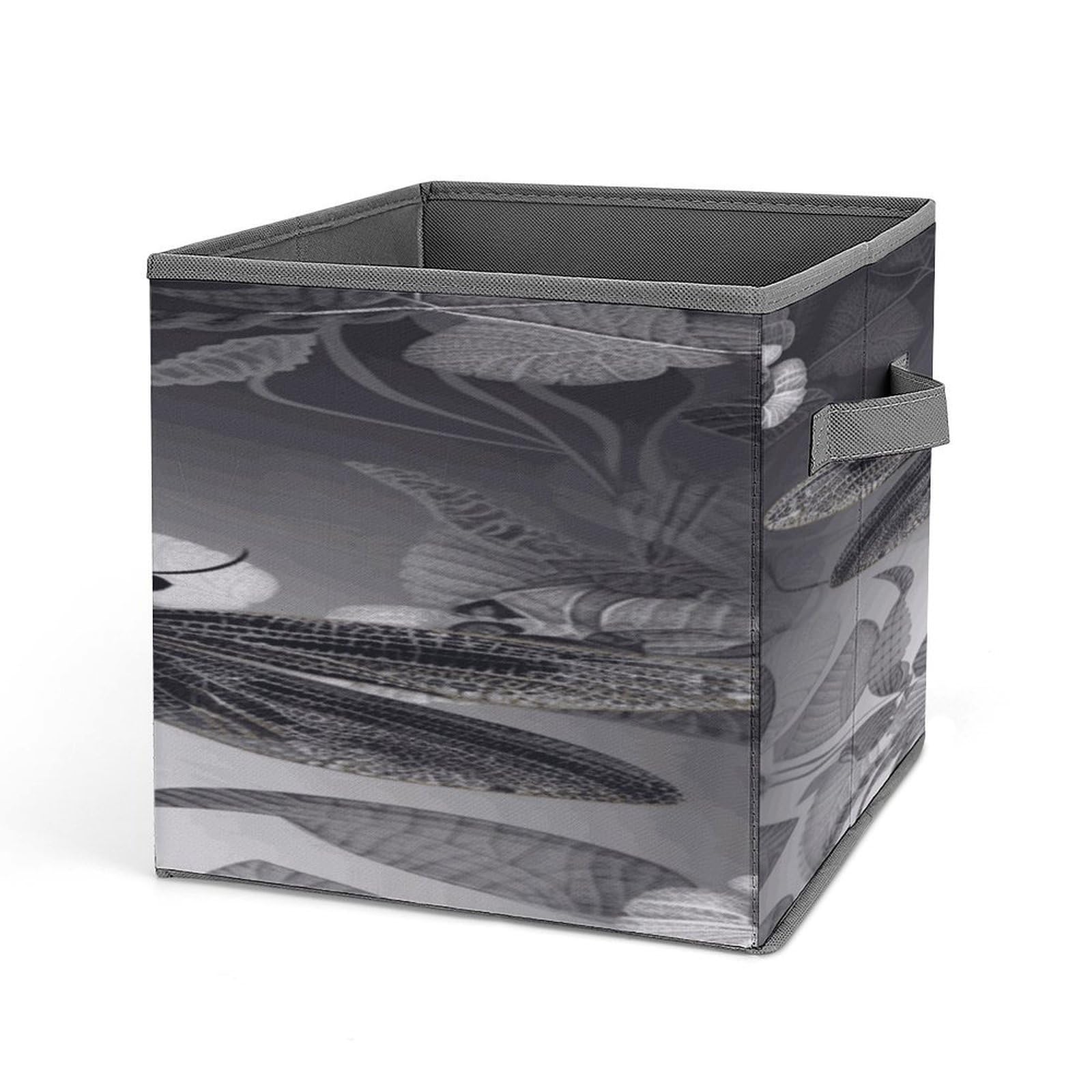 Fodpand Style Dragonflies Grey Storage Cubes Foldable Decorative Fabric, Storage Bins Baskets With Handles, Closet Organizers And Storage For Home, Office,Closet, Clothes