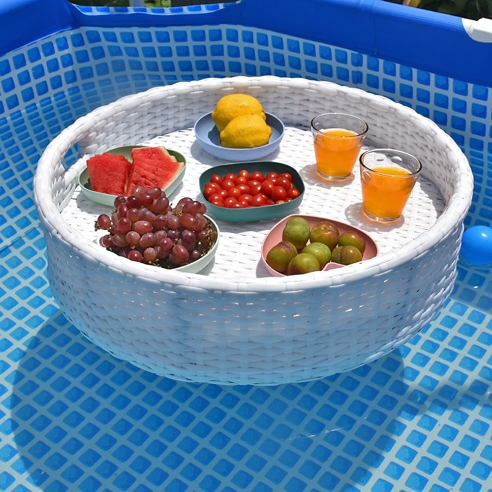 Rattan Woven Serving Tray Floating Tray Luxury Floating Serving Tray Table Bar Floating Tray(White,60cm)