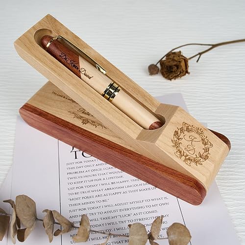 Miniatura 7 de Juego de bolígrafos de madera grabados personalizados, bolígrafo ejecutivo y caja con personalización gratuita, bolígrafo con estuche para regalo (A)