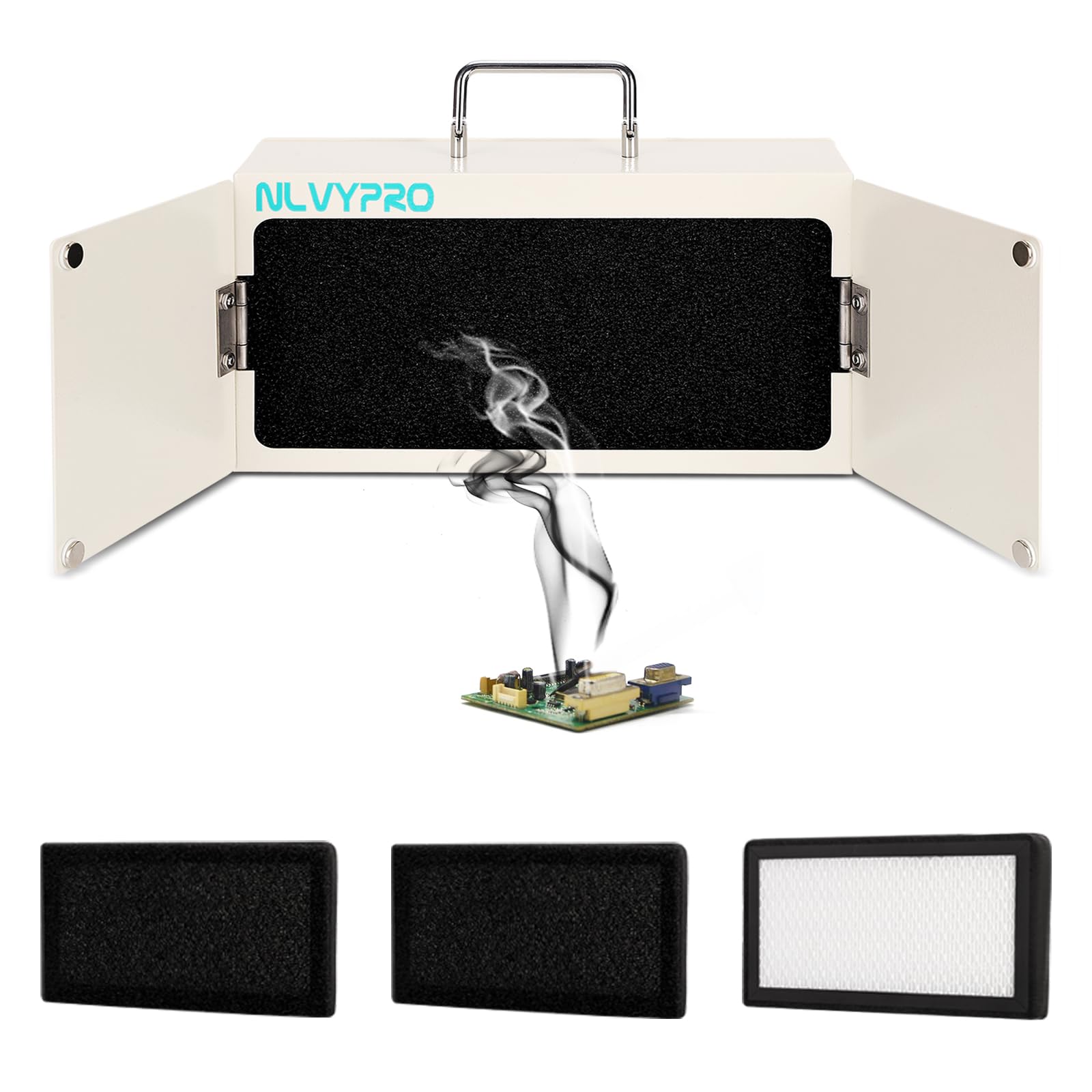 Extractor de humos de soldadura, diseño antifugas de humo de doble puerta extendida, filtro HEPA H13 de doble capa, ventilador de doble velocidad de 3200 rpm, voltaje ancho de 110-240 V