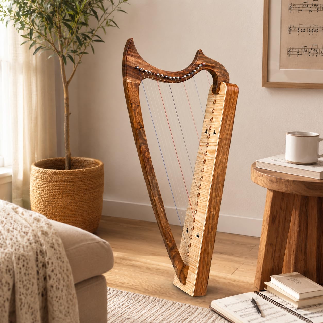 Uzman Harfen 19 Saiten Gothic Harfe Keltische Harfe aus Palisander Echtholz mit Tasche, Stimmschlüssel und Ersatzsaiten, Folk Harp für anspruchsvolle Einsteiger und Fortgeschrittene