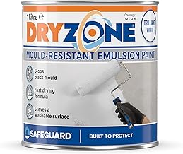 Dryzone Washable Anti-Mould Paint - 1 Litre White - Mildew Resistant for 5 Years, for Indoors, Walls and Ceilings - Coverage 10-12 m²