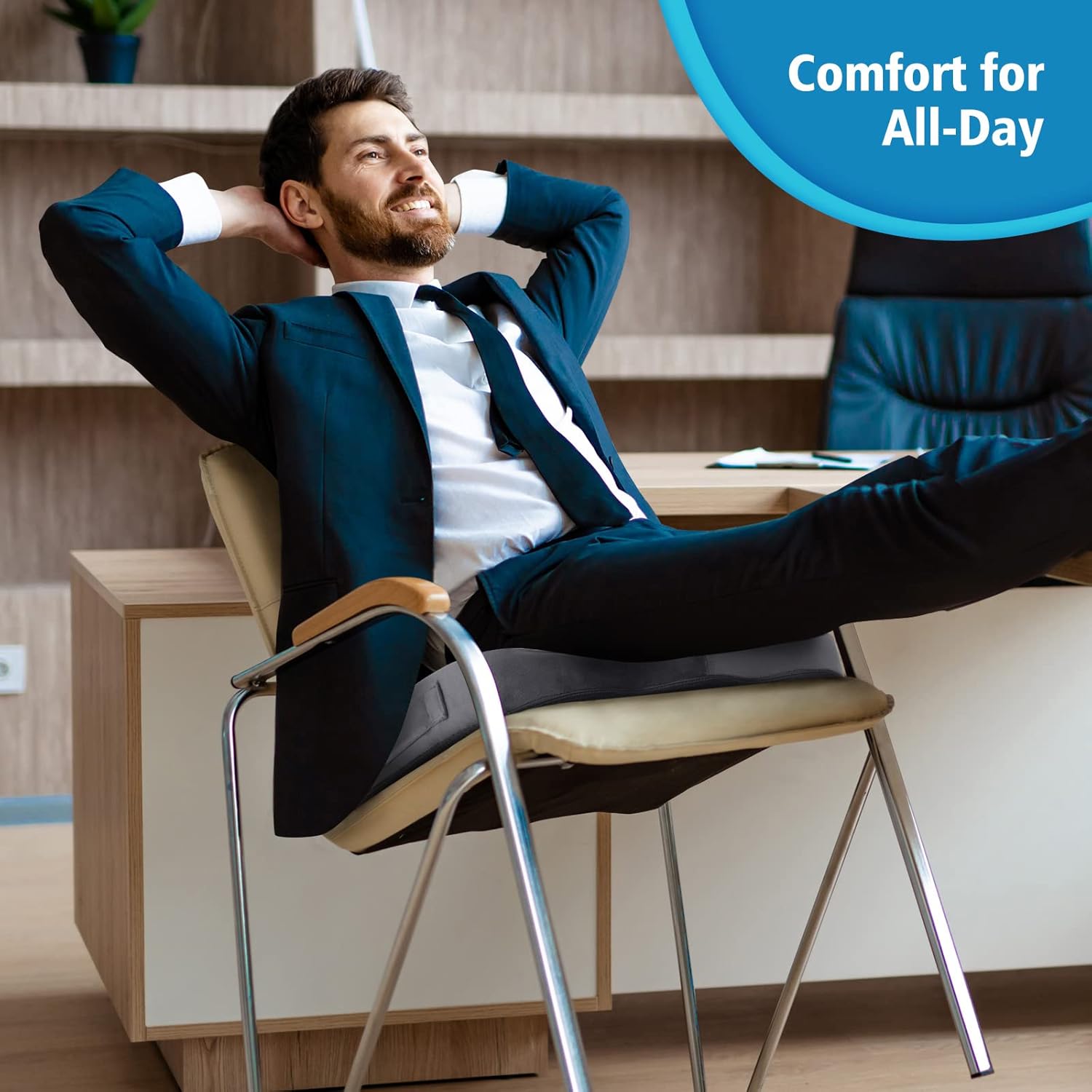 CloudBliss Gel Seat Cushion - Cooling Gel Enhanced, Memory Foam, Ergonomic Seat Cushion for Long Sitting for Office, Game, Car, Airplane (Large, Grey) - Image 7