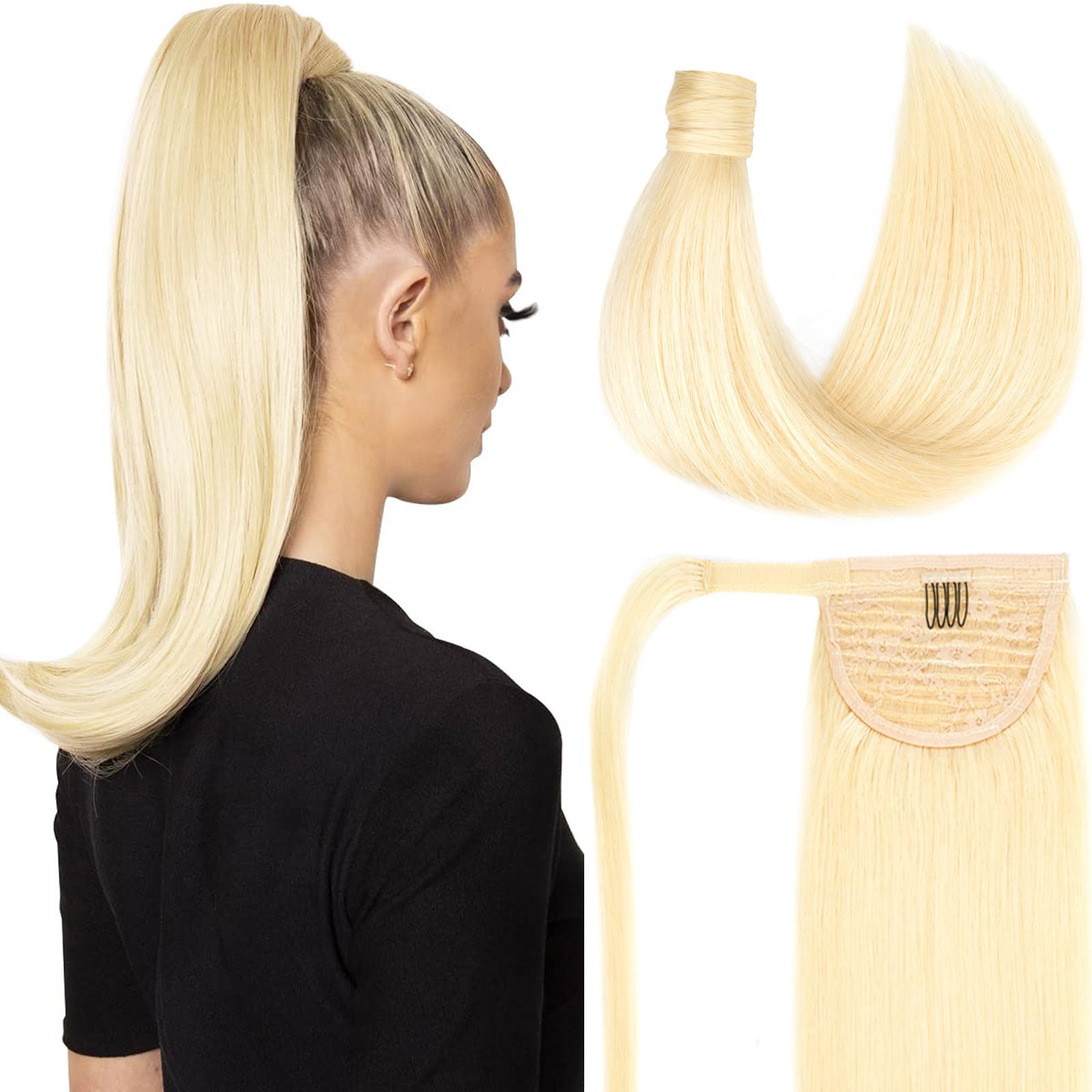 Luxy 16 inch Beige Blonde Pony Tail Brand New in Box Clip in Ponytail Extension Dark Gray (16 inch) main image 3