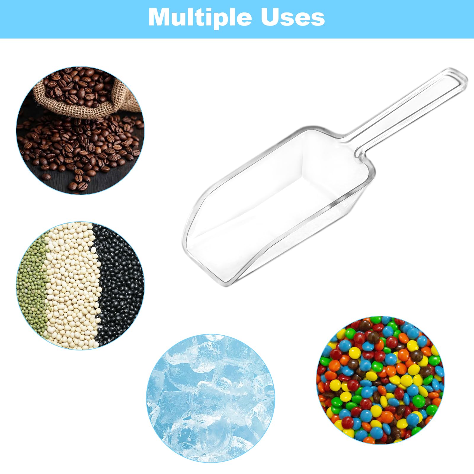 12 Paletta Piccola Trasparente, Strumento Multiuso per Chicchi di Caffè, Cereali, Ghiaccio, Condimenti, Paletta Mini Resistente in Plastica Chiara, Facile da Pulire