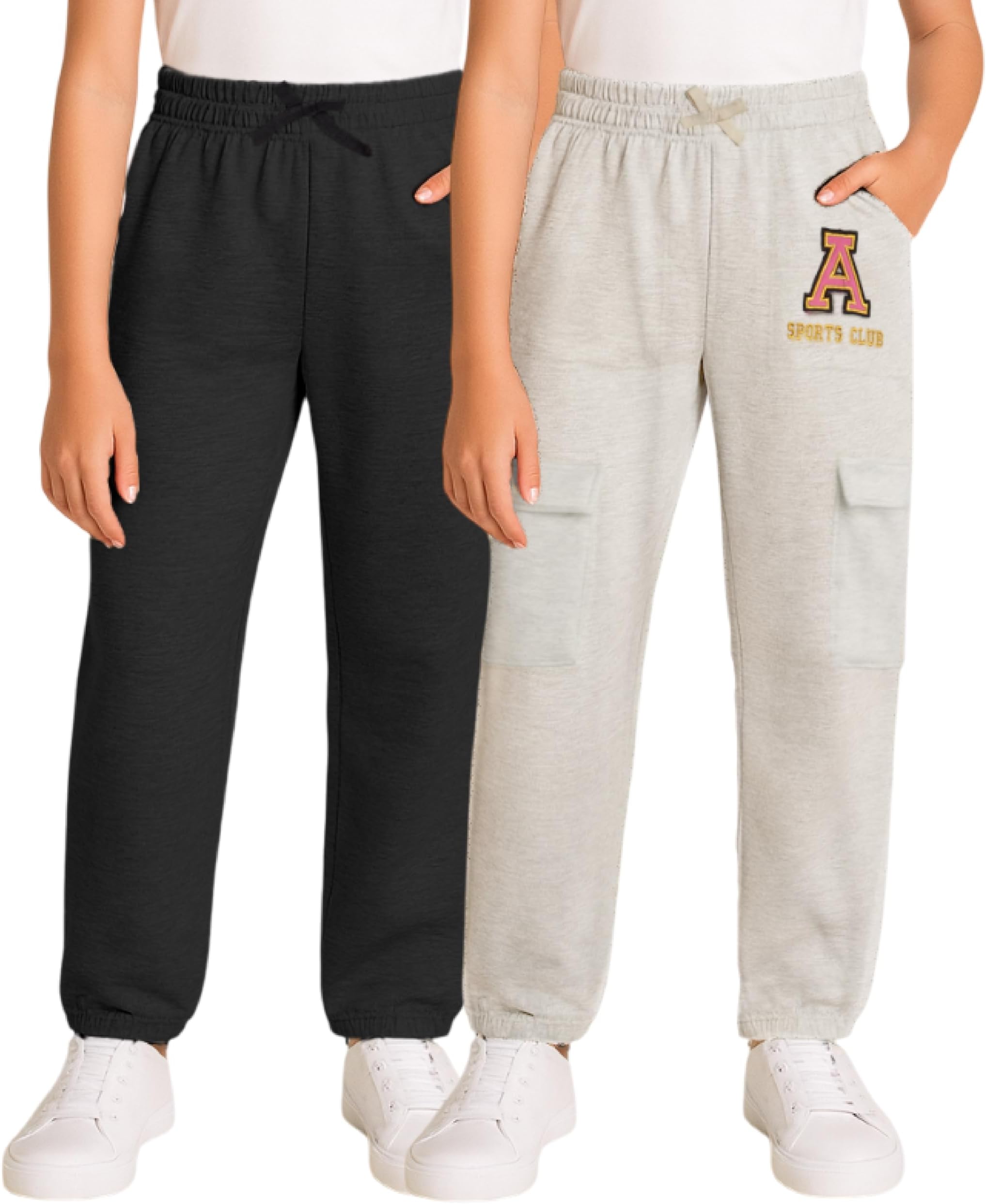 Real Love Girls Sweatpants - 2 Pack Lighweight Soft Fleece Cargo Pants & Jogger Sweatpants for Girls (Sizes 7-16)