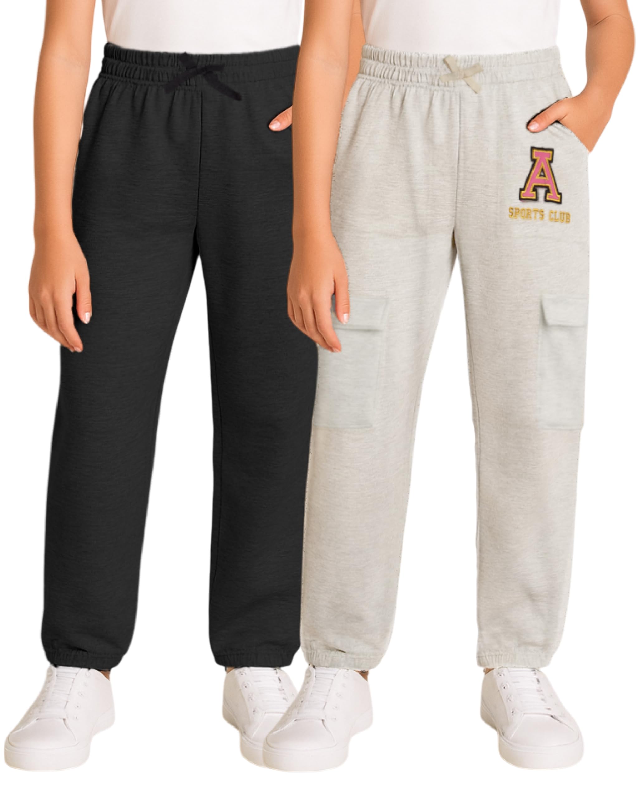 Real Love Girls Sweatpants - 2 Pack Lighweight Soft Fleece Cargo Pants & Jogger Sweatpants for Girls (Sizes 7-16)
