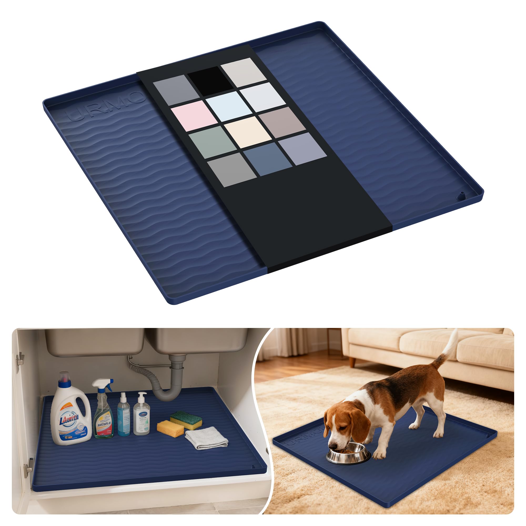 URMONA Waterproof Silicone Under Sink Mat, 22 x 22 in, Flexible Shelf Liner