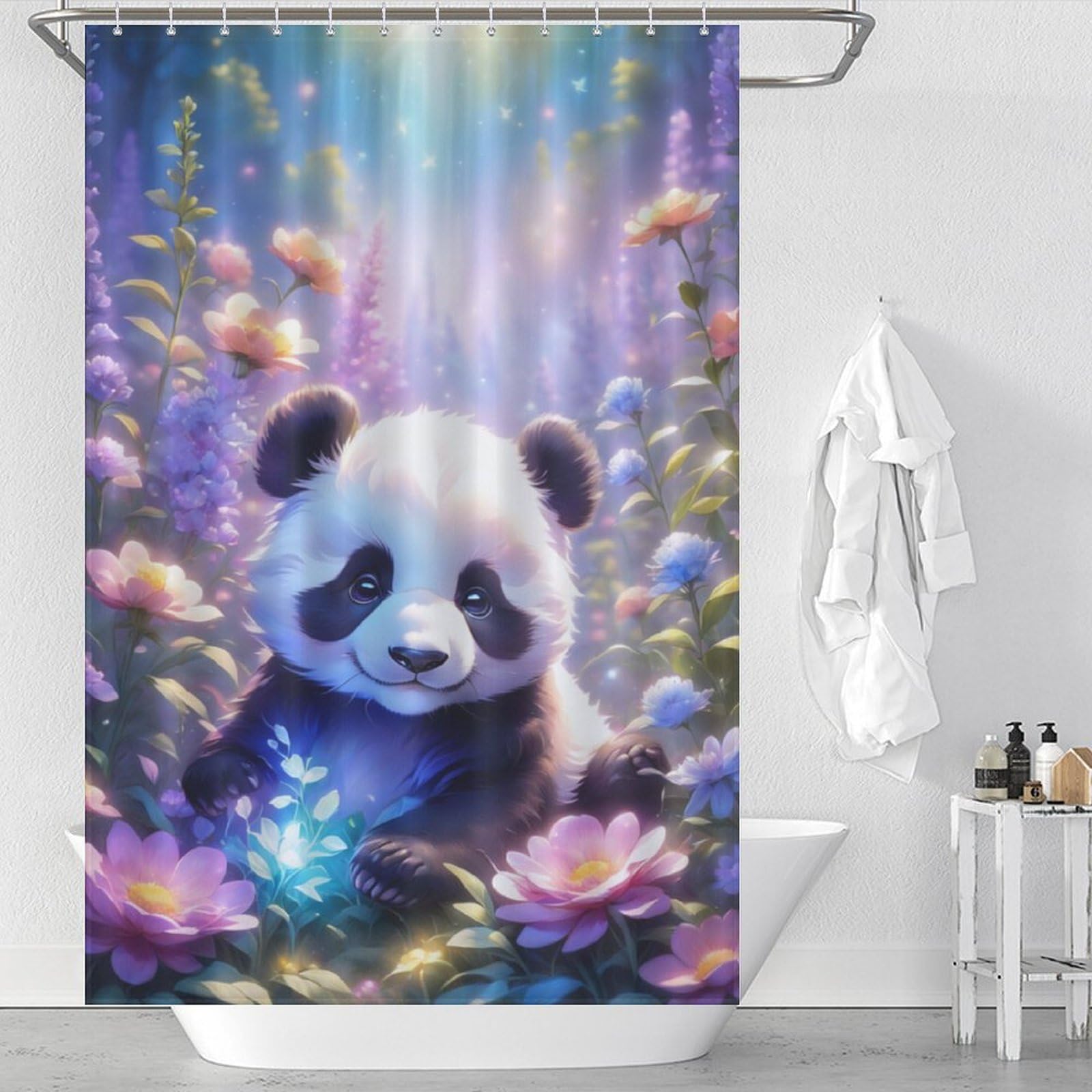 Rideau de douche panda pour baignoire familiale et décoration de bain enfant