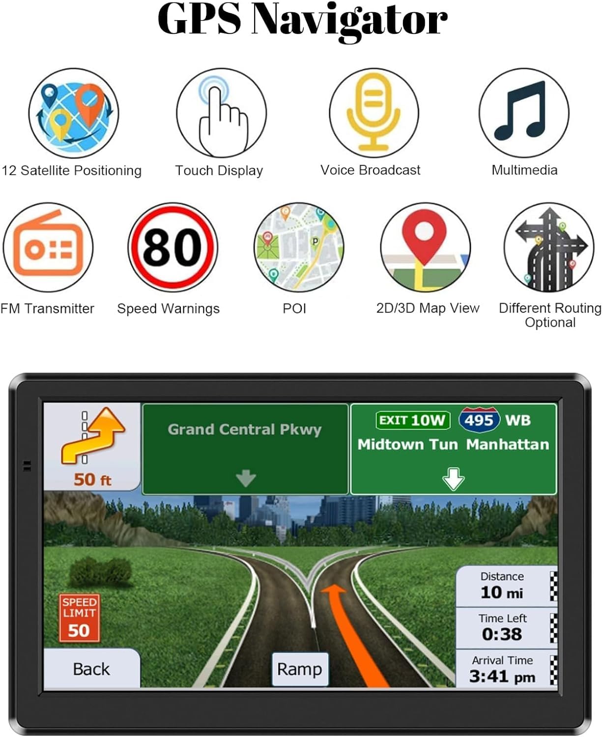 Navigatore satellitare 2025, mappa Europa del Regno Unito, touch screen per auto GPS e supporto vocale guida direzione di rotazione/velocità e avviso luce rossa/instradamento camion personalizzato (7