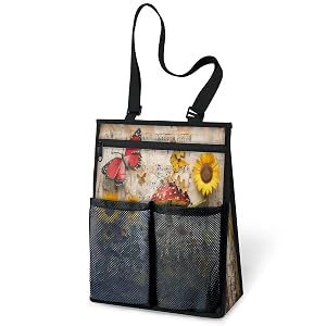 Ourtheme Flower Music Theme Portable Shower Bag for Travel Gym Camp Beach Tote Shower Caddy Bags Hanging Toiletry