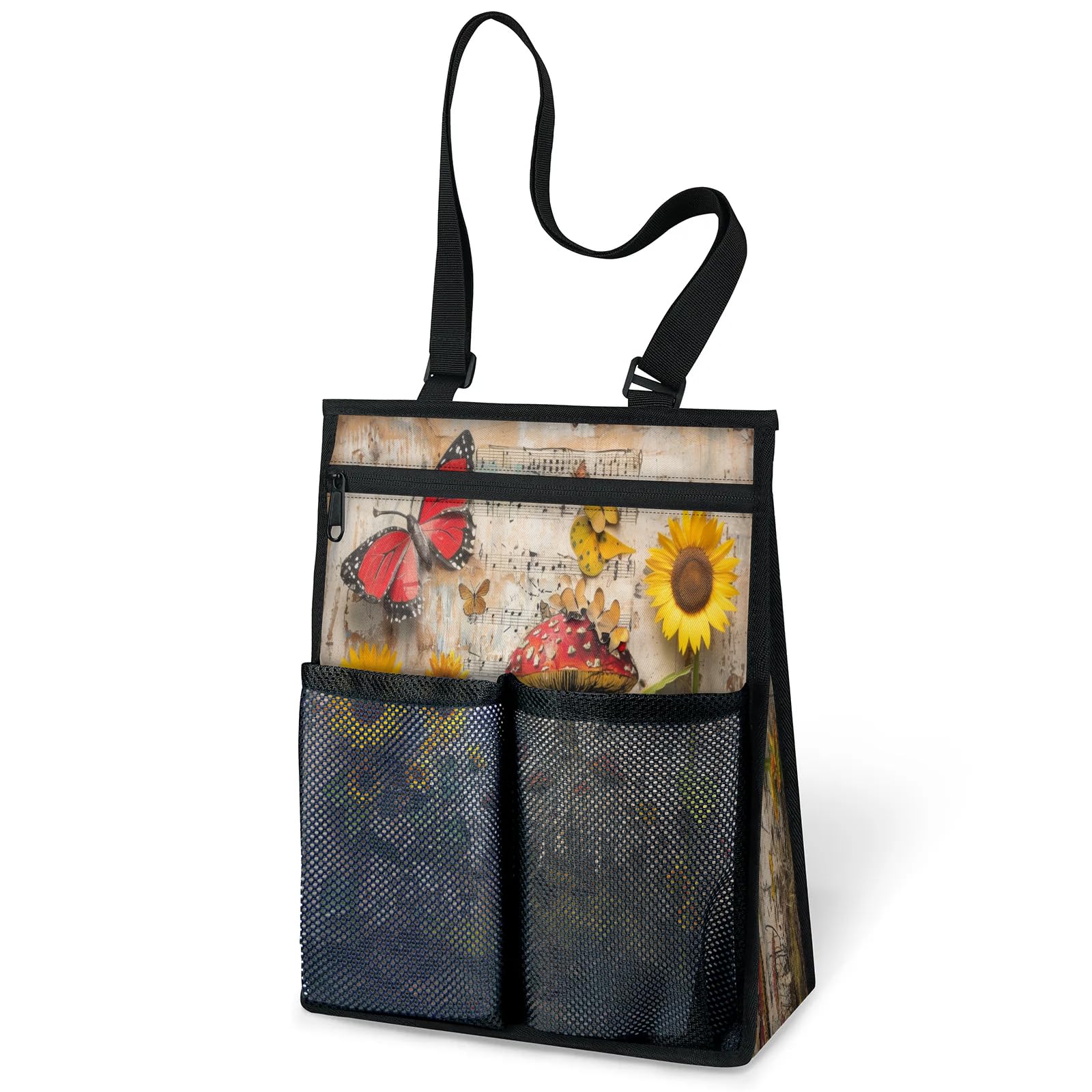 Ourtheme Flower Music Theme Portable Shower Bag for Travel Gym Camp Beach Tote Shower Caddy Bags Hanging Toiletry