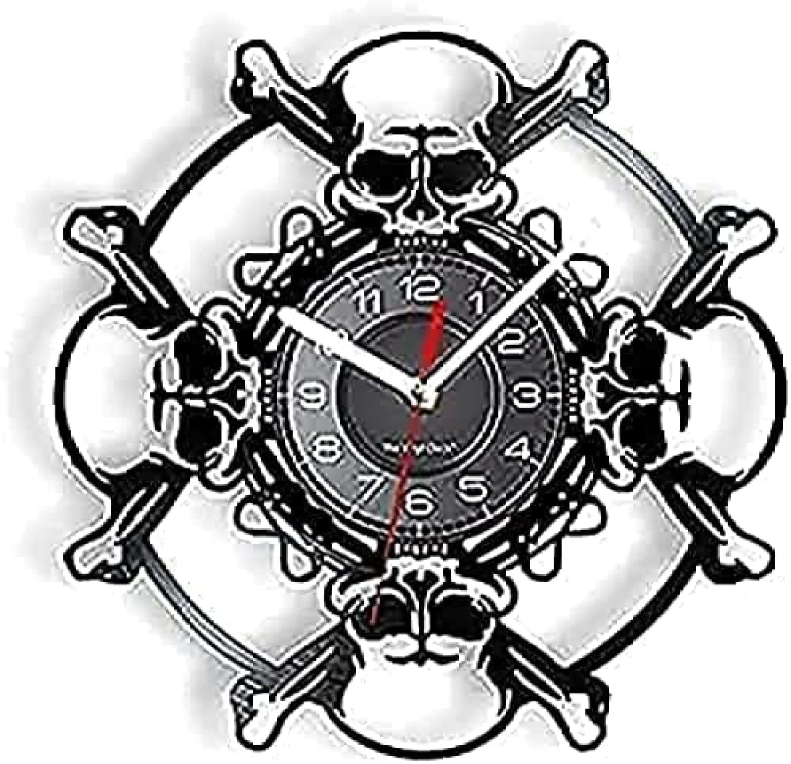 Horloge murale crâne vieilli au design squelette vampire artistique et intemporel