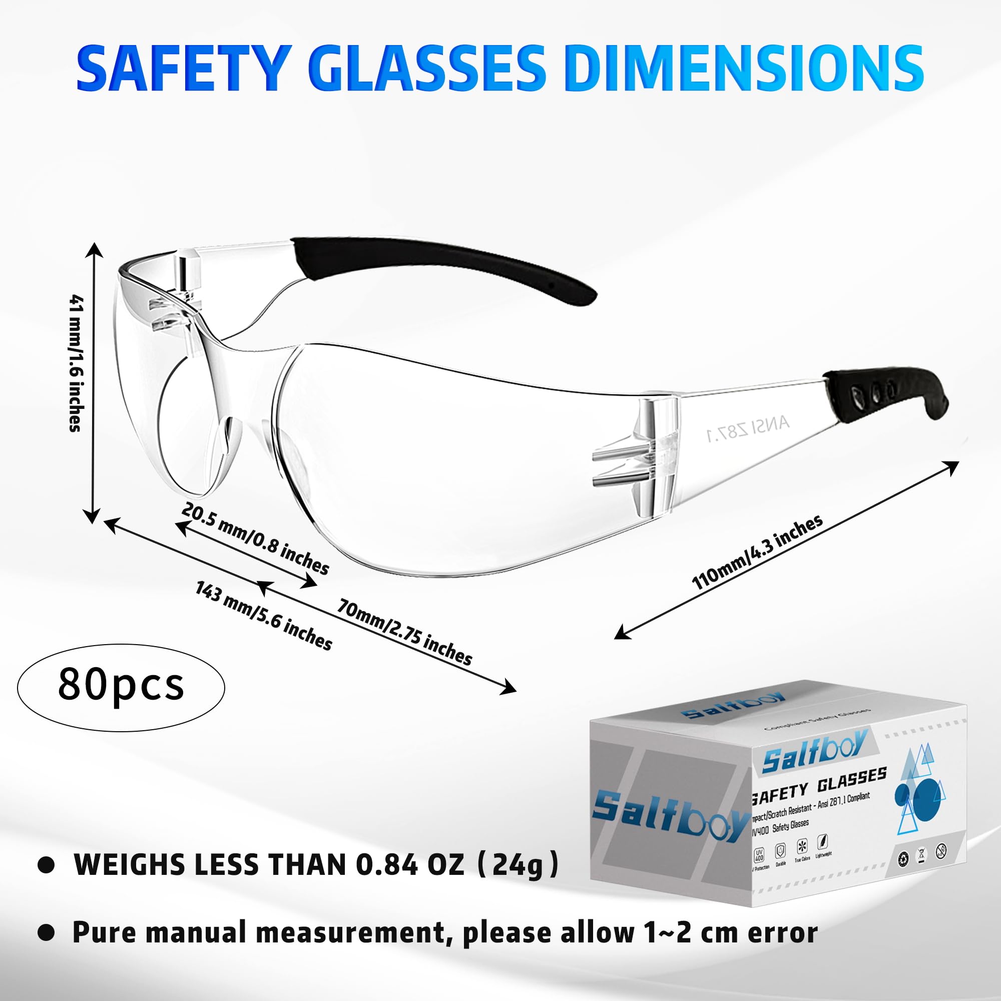 Salfboy Ansi Z87.1 Schutzbrille, transparent, stoßfest, für Damen und Herren