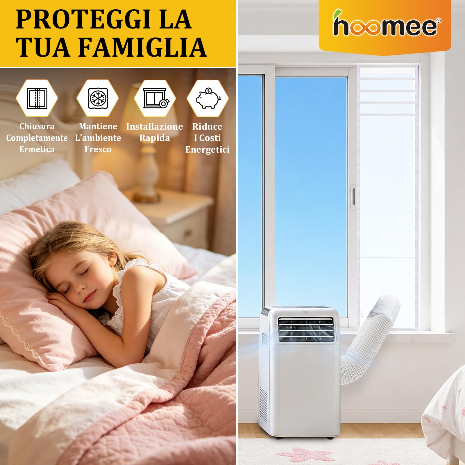 HOOMEE Guarnizione Universale per Finestre Scorrevoli Orizzontali e Verticali per Installazione Condizionatore Portatile – Regolabile da 35x102 Fino a Max 35x152 cm – Facile da Installare