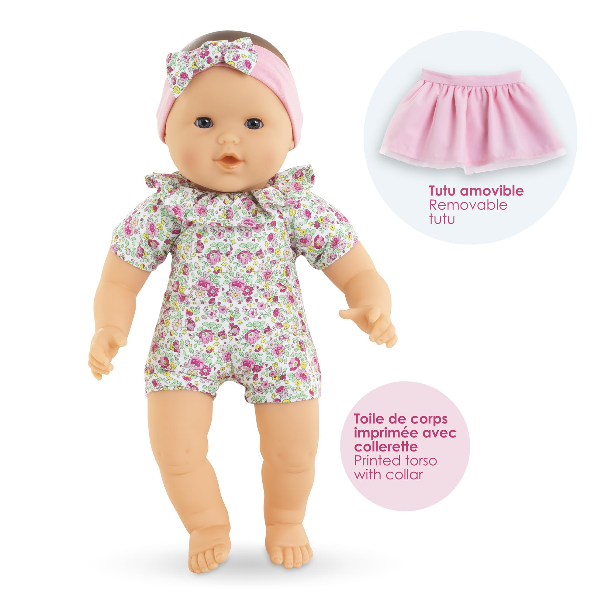 Corolle Mon Grand Poupon Süßes Großes Baby, Weichkörperpuppe mit Schlafaugen, Stirnband, Rock abnehmbar, Vanilleduft, 36cm, ab 2 Jahren, behält den Daumen im Mund