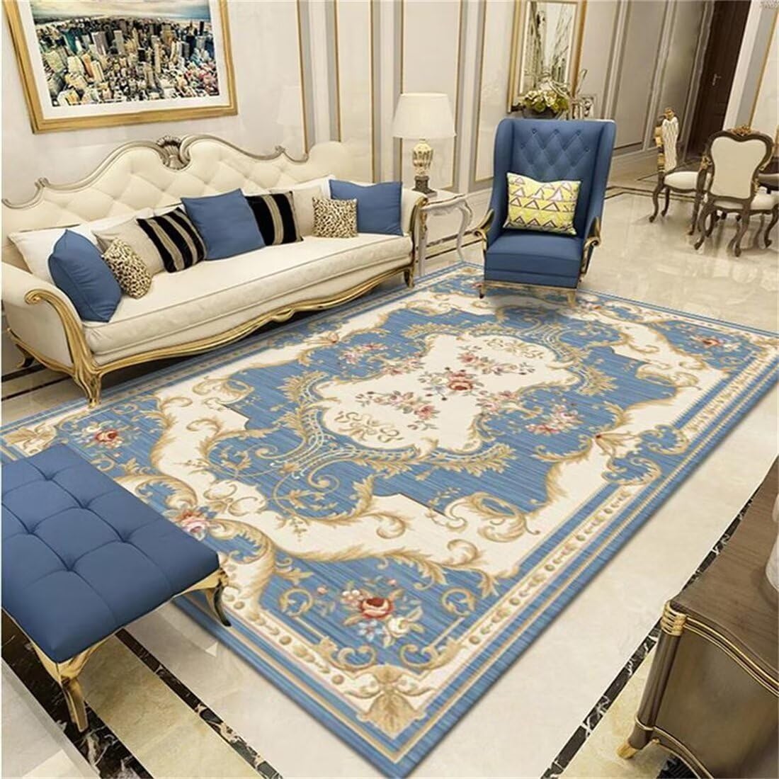 Tapis de jeux enfant bleu antidérapant pour chambre et salon