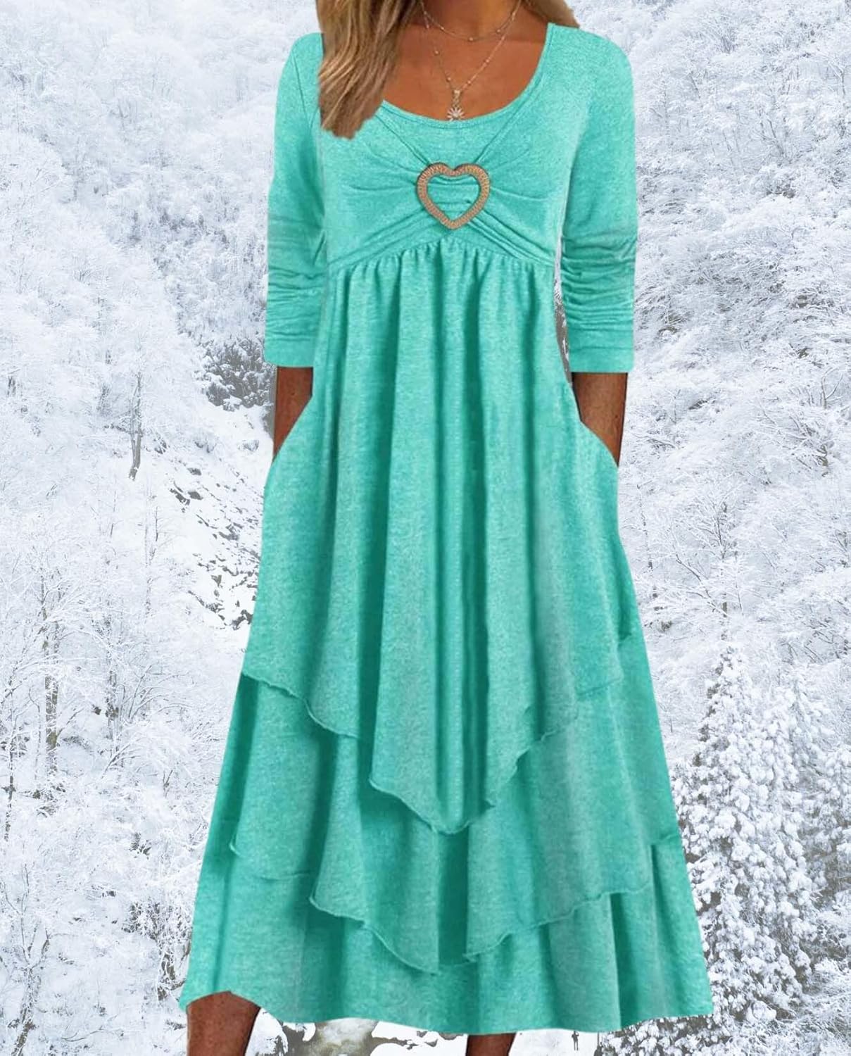 Wedding Guest Dress for Women Heart Tiered Irregular Hem Swing A Line Flowy Casual Maxi Dresses with Pockets - Image 4