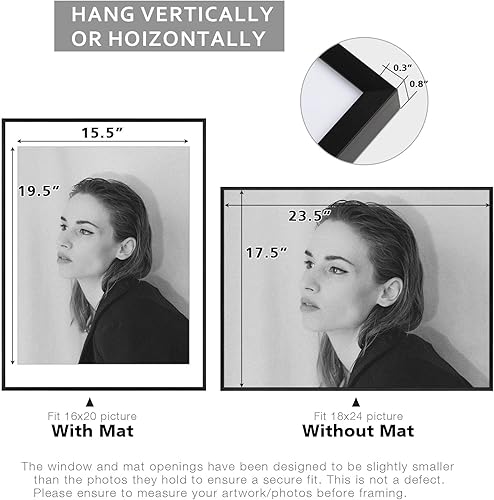 Miniatura 5 de Golden State Art - Portarretratos de aluminio de 18 x 24 pulgadas - con paspartú para fotos de 16 x 20 pulgadas o sin paspartú para póster de 18 x