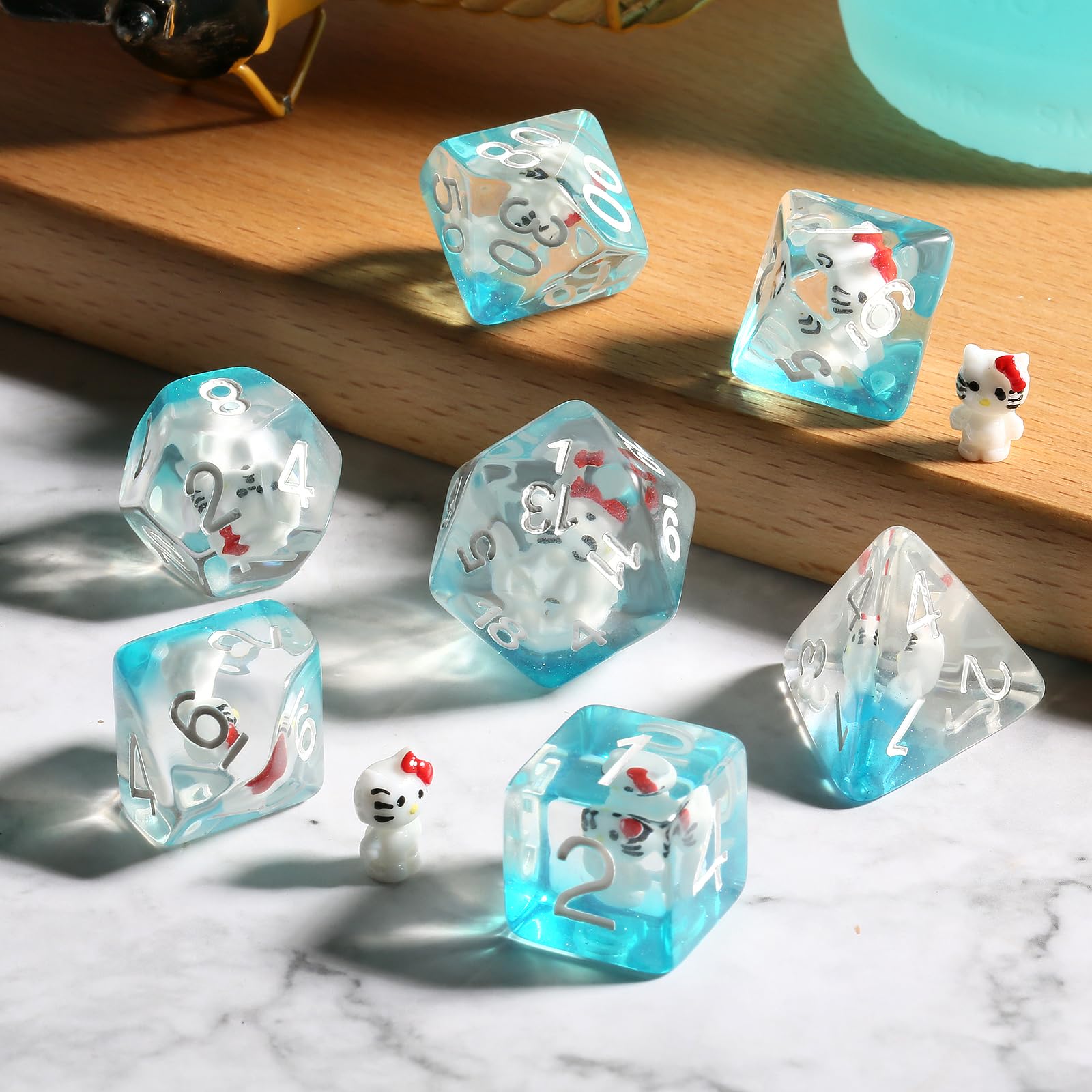 Kitty Dungeons and Dragons Dice,DNDND 7PCS D&D Dice Set including Velvet Bag for DND Role Playing Games and Tabletop Games(Kitty) - Image 3