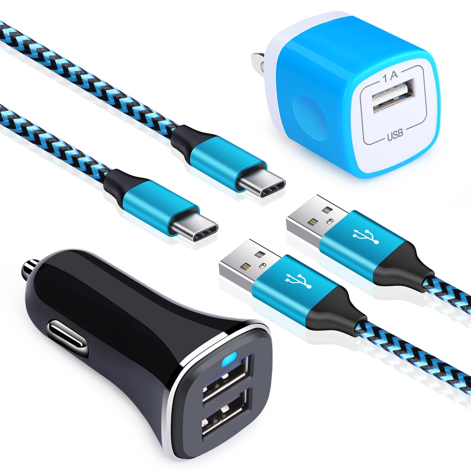 Type C Car Charger, 4.8A USB C Car Adapter with Wall Charger Block, 2Pack 6ft Type C Fast Charging Cable for Samsung Galaxy A71 A51 5G A50 A21 A20 A10e, S21 Ultra S20 FE S10e S10 S9 S8 Plus Note 20/10