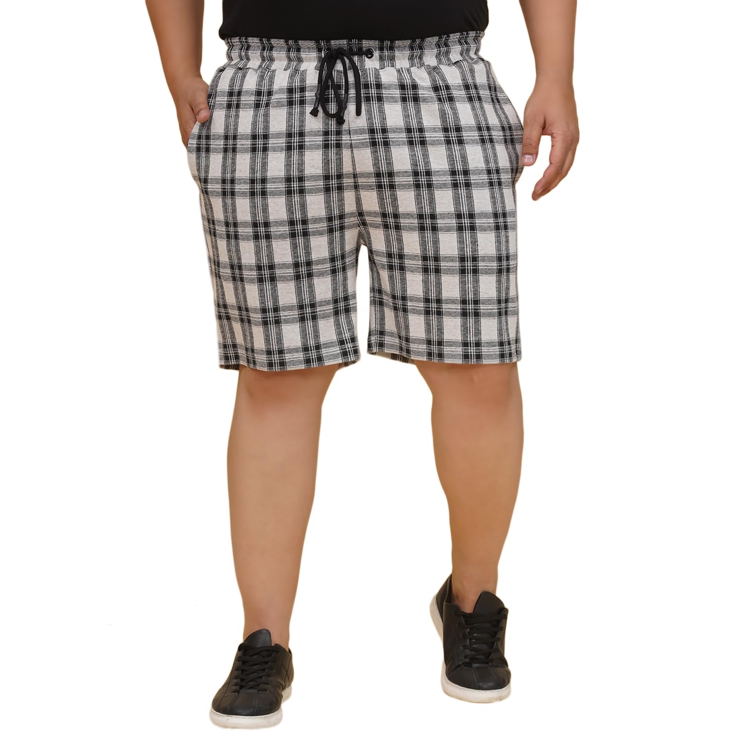 john pride Plus Size Men Regular Fit Mid-Rise Checked Cream Regular Shorts (JPSOK13041_Cream)-picture-16