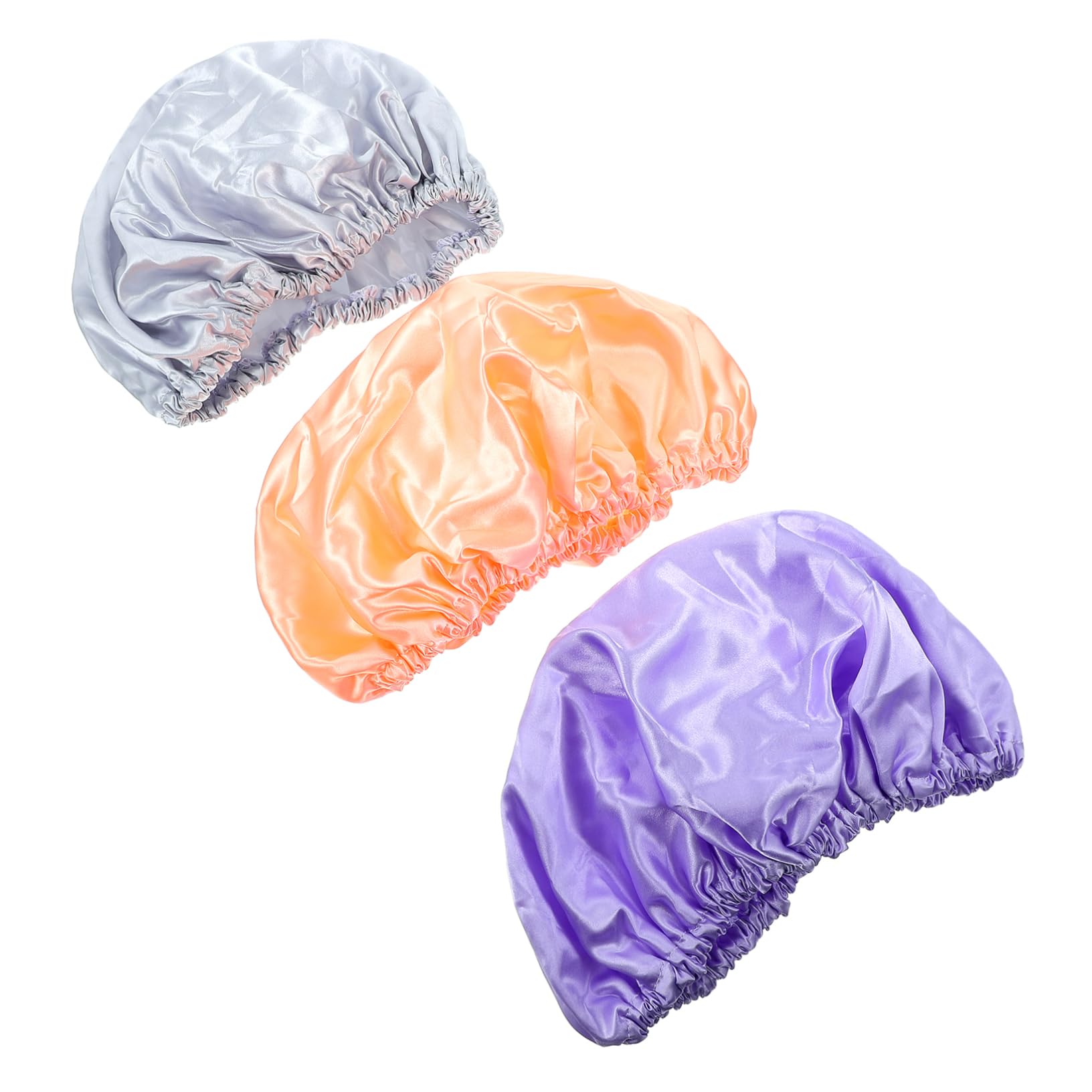3 piezas Gorro de Ducha Reutilizable para Mujer Pack de Satinado Gorro para Baño y Color Rosa Melocotón Gris