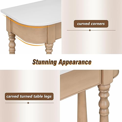 Miniatura 6 de Knocbel Mesa consola de entrada vintage con cajón de almacenamiento y estante abierto, mesa de sofá de entrada con patas, fácil montaje (blanco y