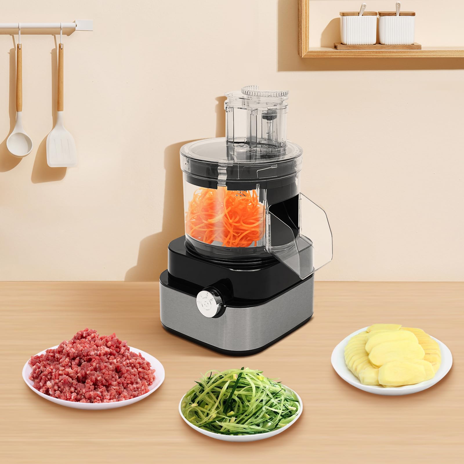 5L Professional Commercial Food Processor Veggie Shredder 110V 5 in 1 Electric Vegetable Chopper w/ 4 Blades Multifunctional Meat Grinder Suitable for Vegetable Fruits Meat Ginger Garlic