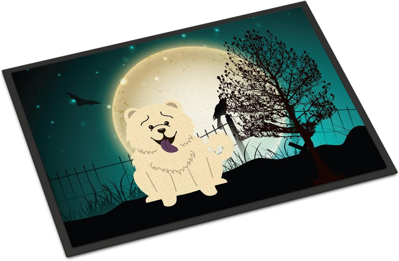Caroline's Treasures BB2330MAT Halloween Scary Chow Chow White Doormat 18x27 Front Door Mat Indoor Outdoor Rugs for Entryway, Non Slip Washable Low Pile, 18H X 27W