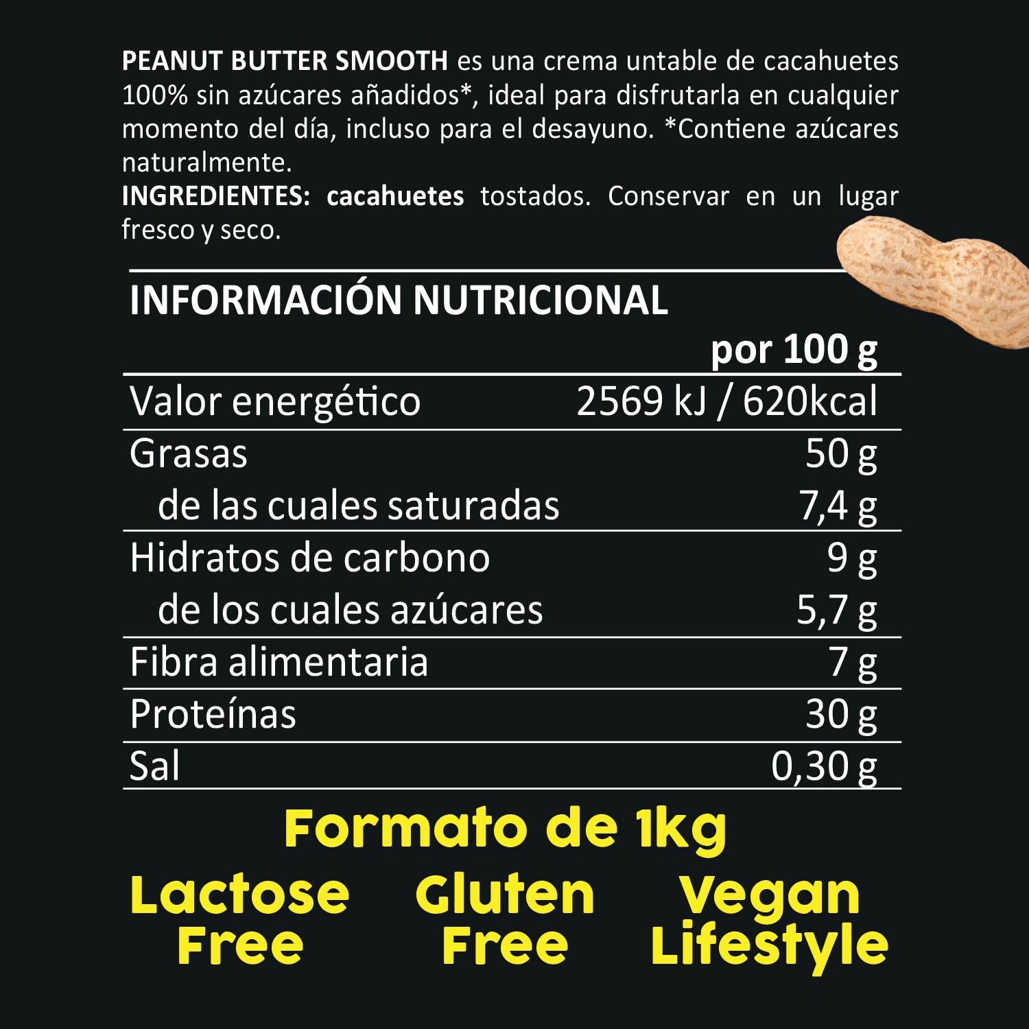 Crema De Cacahuete Smooth 1kg - Peanut Butter 100% Natural - Calidad Italiana - Crema De Cacahuete Sin Azucar Añadidos - Sin Aceite De Palma - Mantequilla De Cacahuete Para Untar