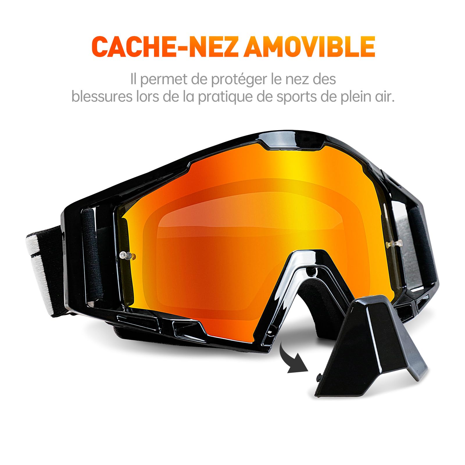 Lunettes Moto Cross, Masque Moto Cross avec protection du nez, Lunettes de Ski pour hommes et femmes, pour les sports de plein air, comme Lunette Moto