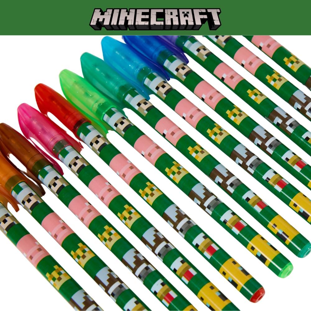 Innovative Designs Minecraft Gel Pens Set for Kids, 24 Pack with Glitter Gel Pens, Cute Pens for Boys and Girls