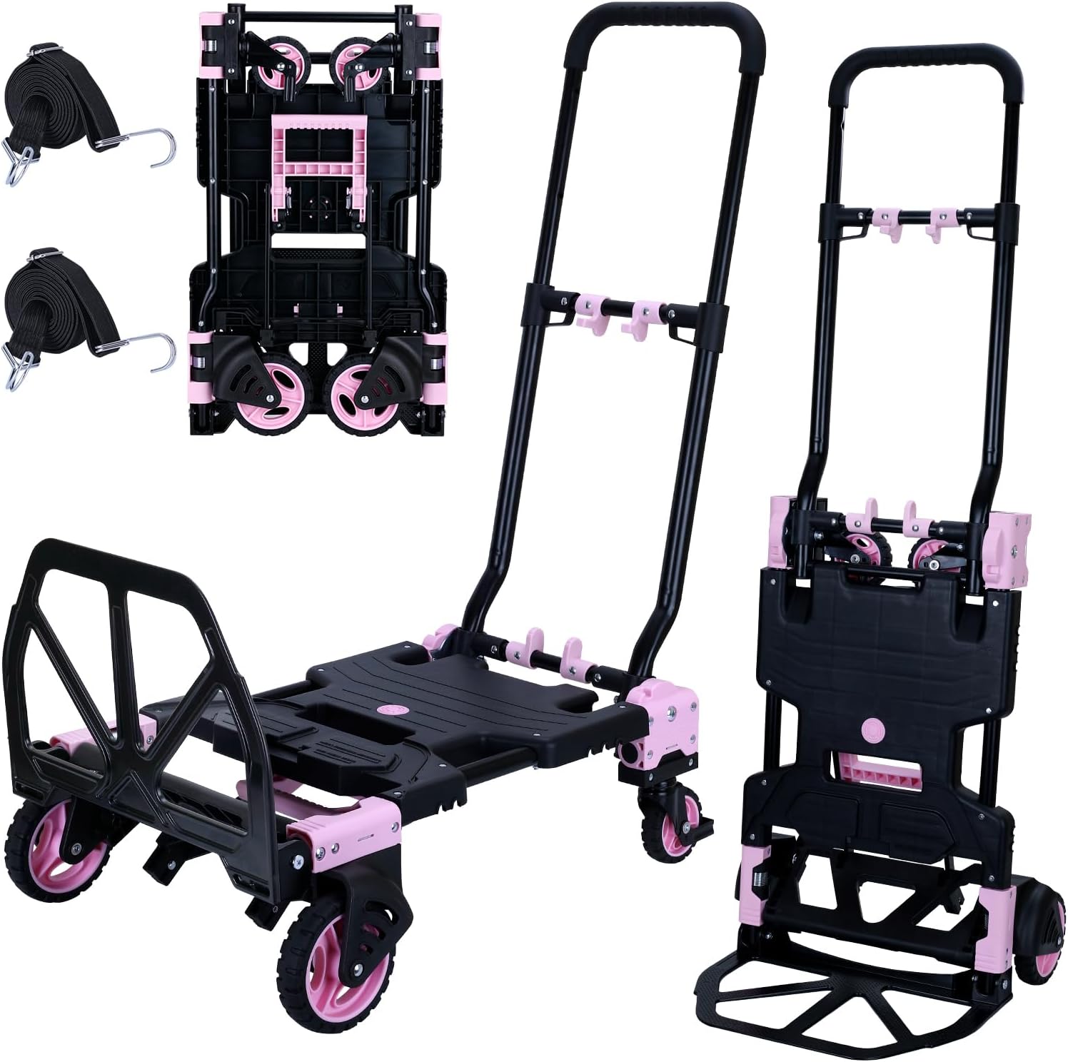 2-in-1Hand Truck Dolly Foldable with Folding Basket,330LBS Capacity Handtruck,Hand Truck Foldable Dolly with 4 Wheels,Dolly Cart with Retractable Handle,Folding Hand Cart for Moving