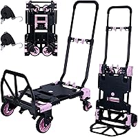 Vista 9 de Carro de mano plegable 2 en 1 con cesta plegable, carrito de mano plegable de capacidad de 330 libras, carrito plegable con mango retráctil