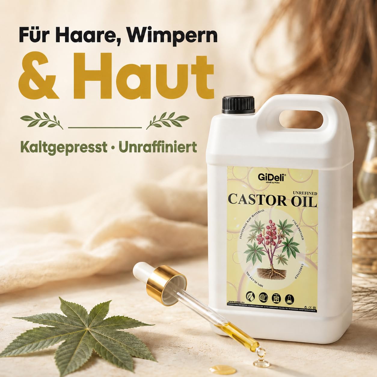 GiDeli Rizinusöl Kaltgepresst 5L Castor Oil Ph. Eur. für Haare und Haut