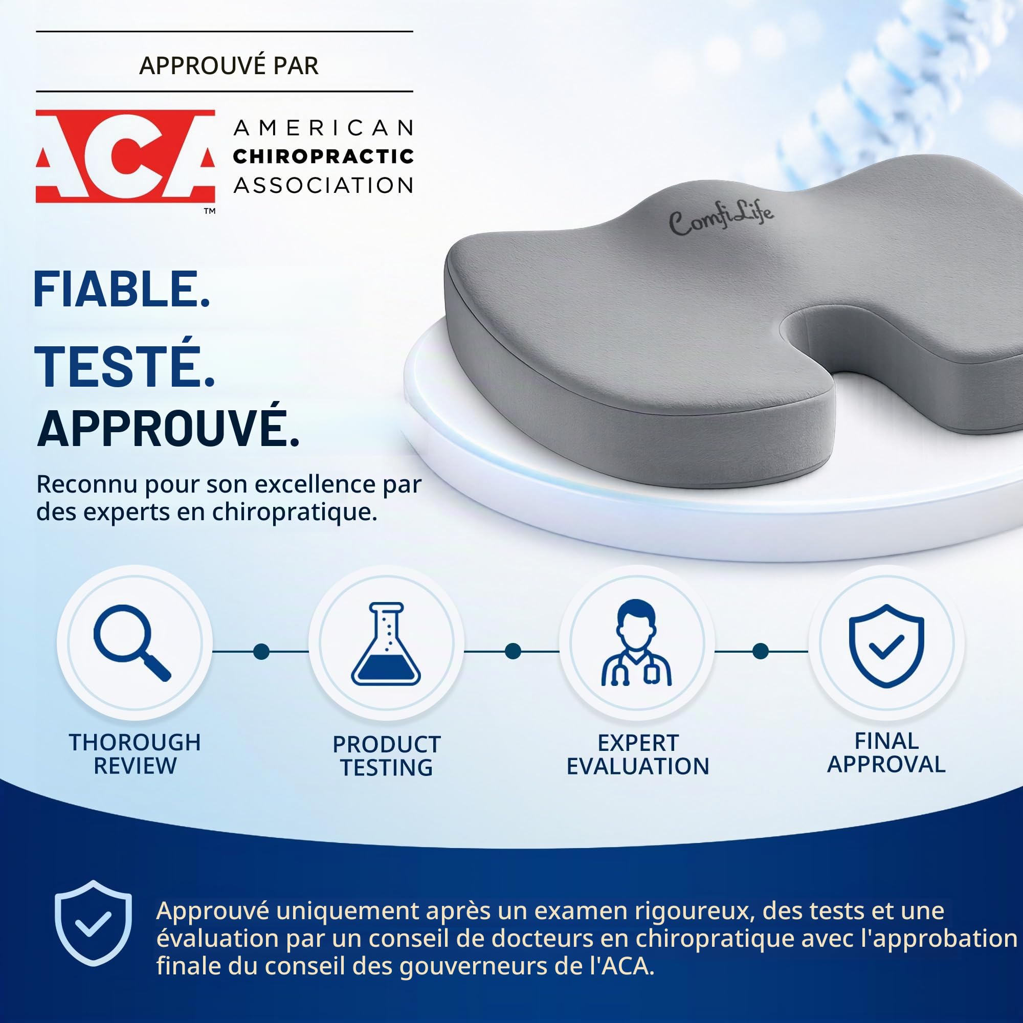 ComfiLife Coussin de siège en Mousse à mémoire de Forme antidérapant amélioré en Gel pour Le Coccyx – pour soulager Les douleurs dorsales, Le Soutien du Coccyx, la sciatique, la Posture Saine, la