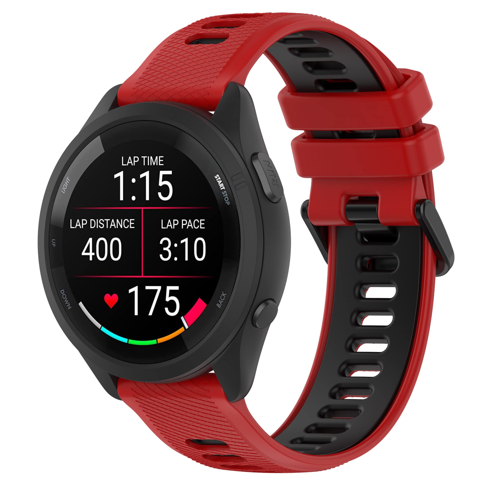 Silicone Strap Compatible with Garmin Vivoactive 5/Vivoactive 3/Venu Sq 2/Venu 2 Plus, 20 mm Silicone Replacement Bands, Gapless Replacement Watch Strap for Garmin Forerunner 165 Red + Black