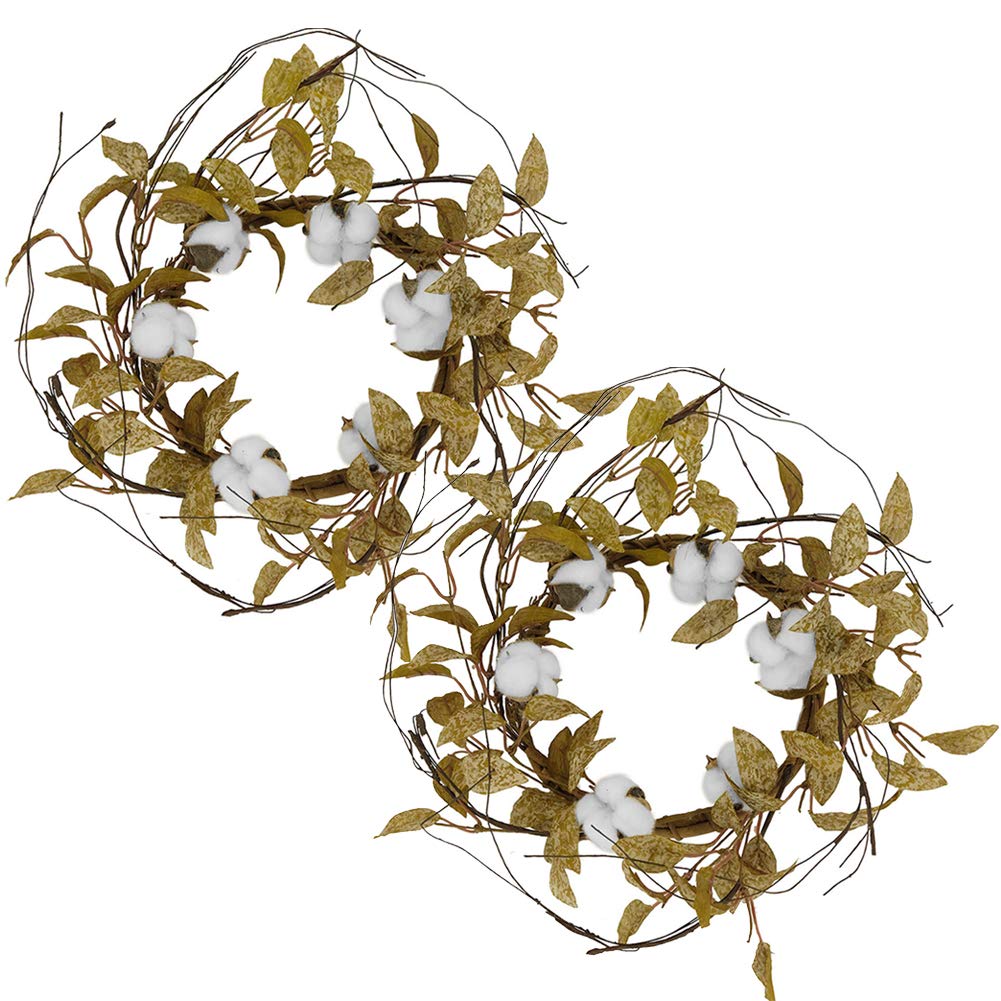 idyllic 12 Inch Door Wreath Artificial Spring Cotton Wreath for Wall & Home Decoration (2 Pack)
