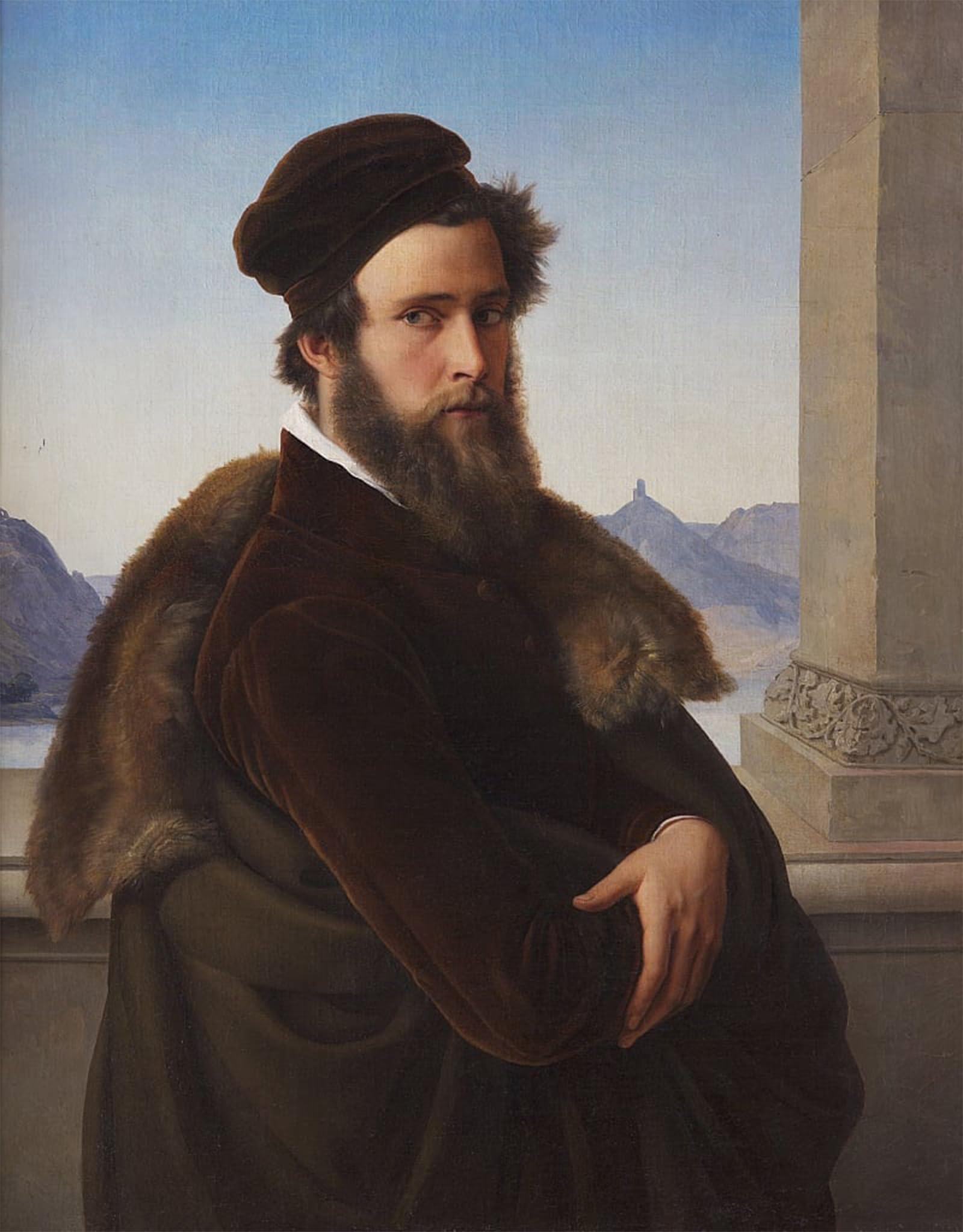 ARTXLXXBN Famous Painting Canvas Artwork Graffiti Print Bearded Man Jacob Becker by Friedrich Wilhelm Von Schadow Portrait Canvas Image for Home Decor 60x90cm