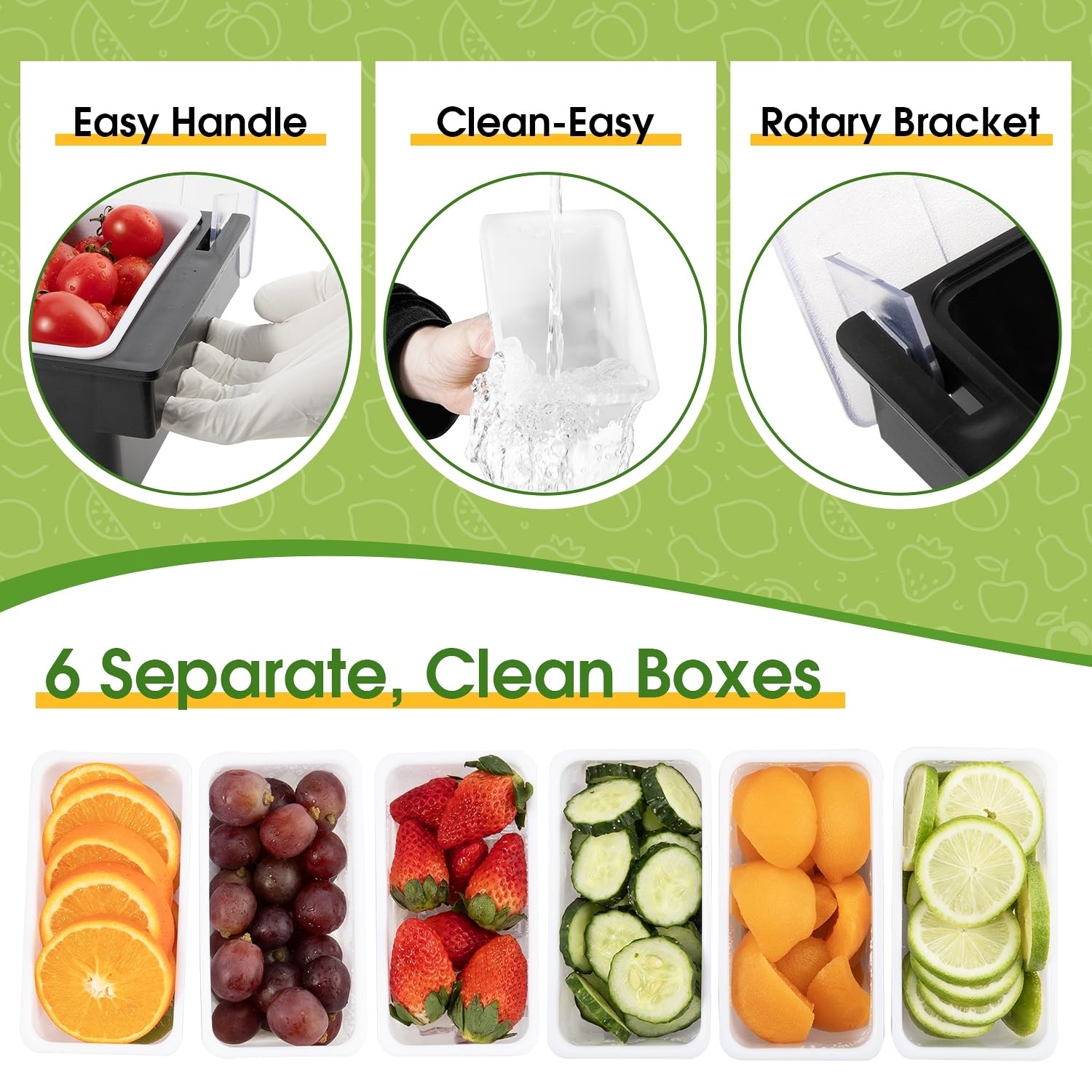 Eisgekühlter Gewürz-Servierbehälter, Obst, Gemüse, Gewürzbehälter, Kunststoff, Garnierstation mit Deckel für Obst, Eis, Salat, Bar-Topping Organizer für Restaurantbedarf (6 Fächer)