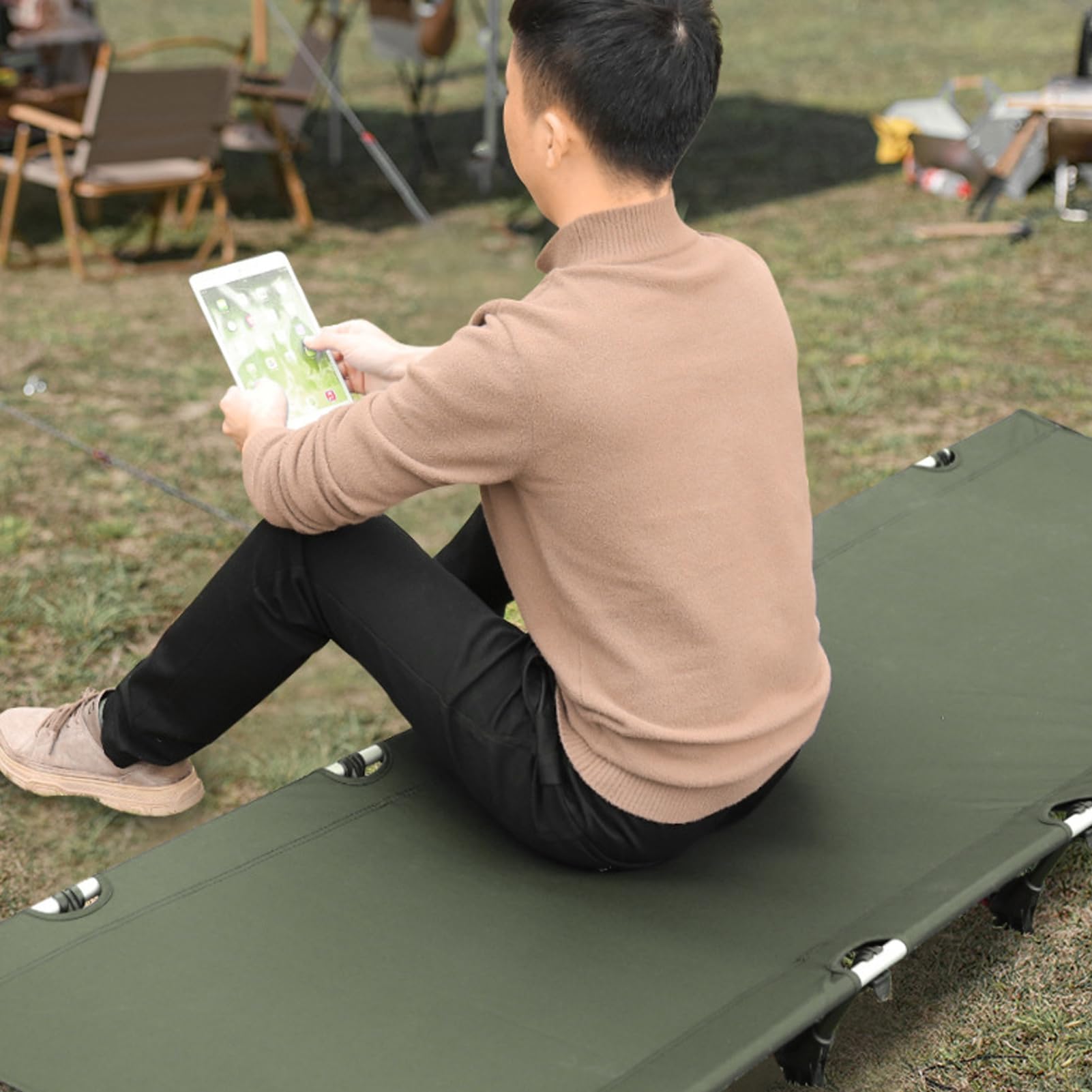 Catre de camping ligera de aleación de aluminio, catres plegables para adultos, bolsa de transporte portátil, soporta 150 kg, cama de camping portátil para adultos, para camping, senderismo,