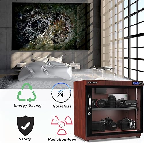 Miniatura 4 de AUTENS Caja de gabinete seco deshumidificadora de 80L, diseño de grano de madera, control digital silencioso y ahorro de energía, para lente de