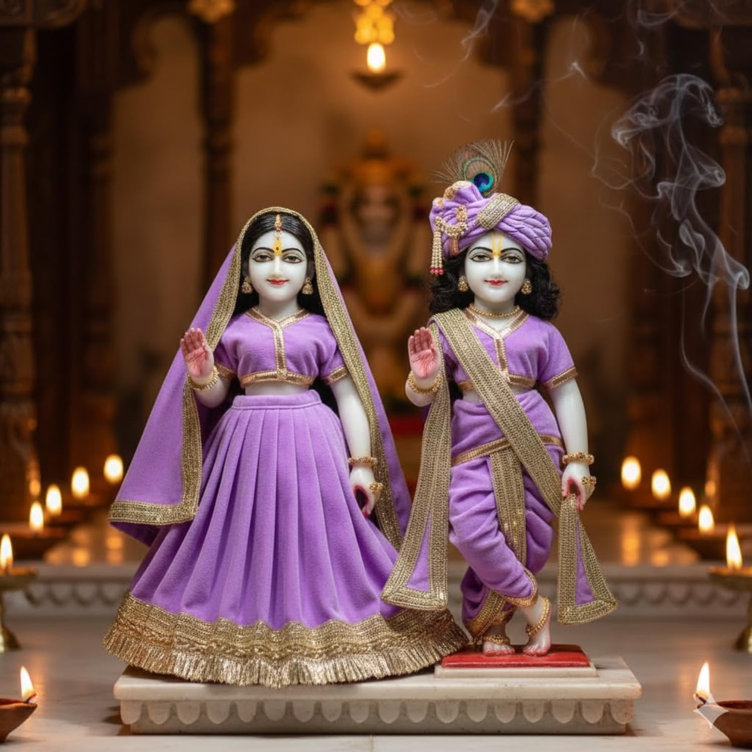 Radha Krishna Heavy Dress Poshak for Yugal Jodi, Purple with Gold Isckon Poshak for Yugal Jodi | Radhe Krishna Ji Poshak Idol Size (9 Inch)-image-47