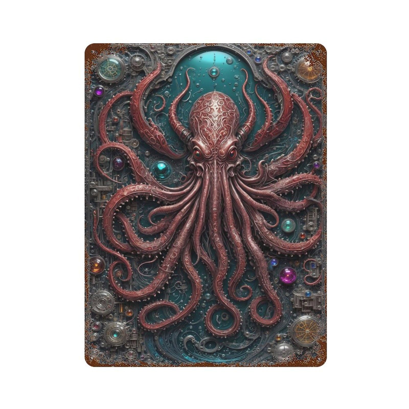 Galactic Kraken Chronicles Vintage Metal Tin Sign 15.7"x11.8", Ideal for Patio, Garden Room And Bar Decor