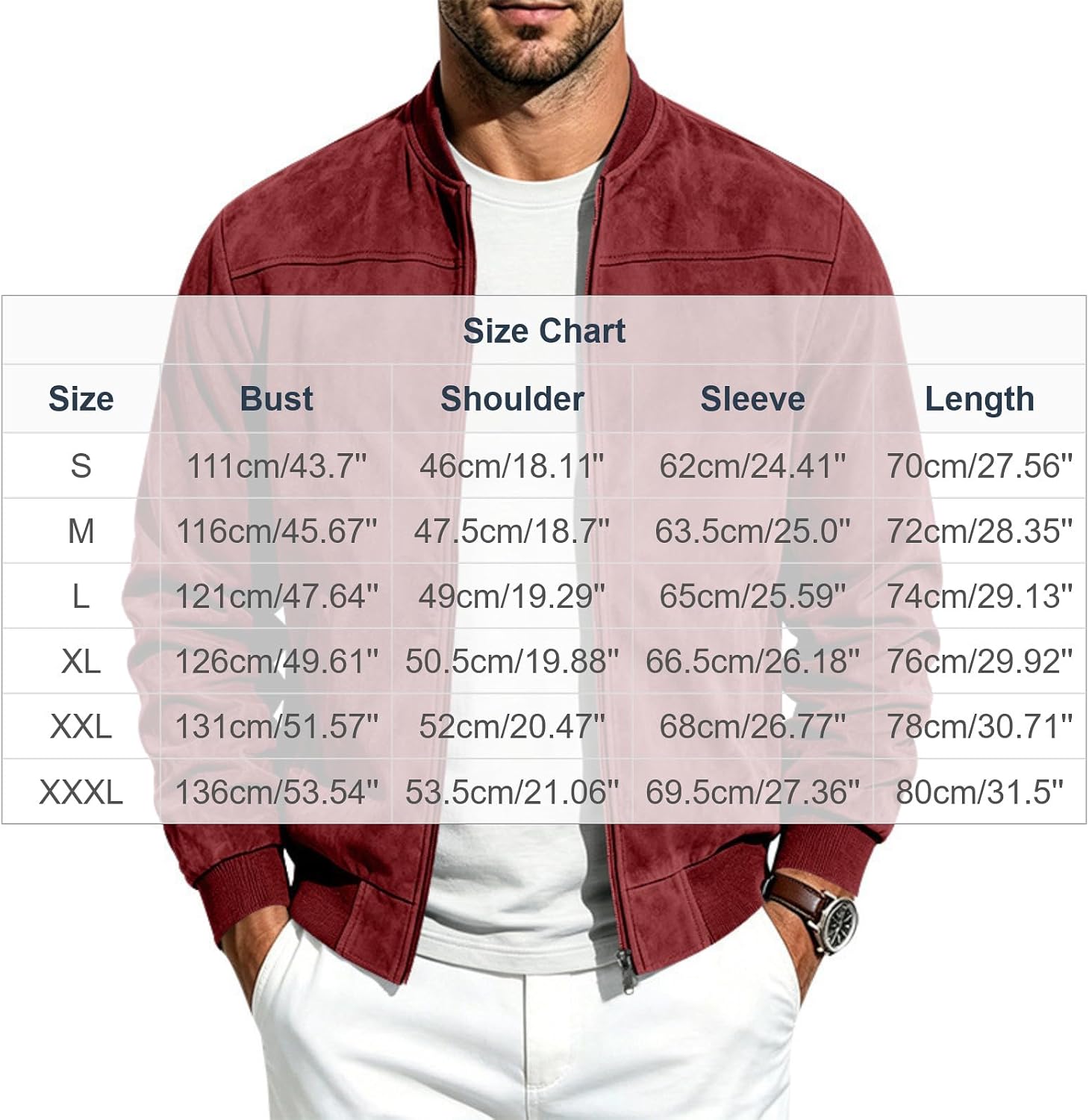 Men's Faux Suede Bomber Jacket Stand Collar Classic Full Zip Coat