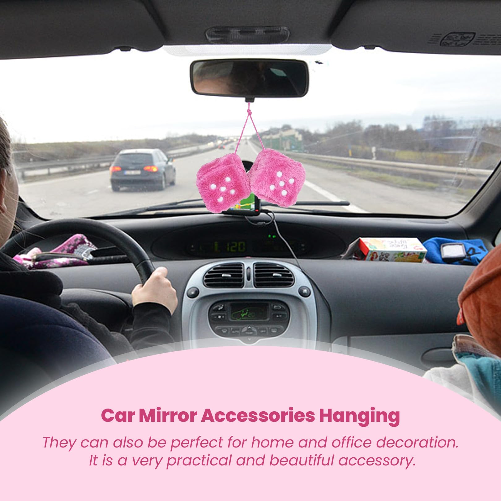 Pair 3” Fuzzy Plush Dice Furry Dice for Car Fuzzy Dice for Car Pink Fluffy Dice Car Decor Cute Soft Plush Rearview Mirror Decor Rear View Mirror Hanging Accessories for Car Interior Ornament — view 5