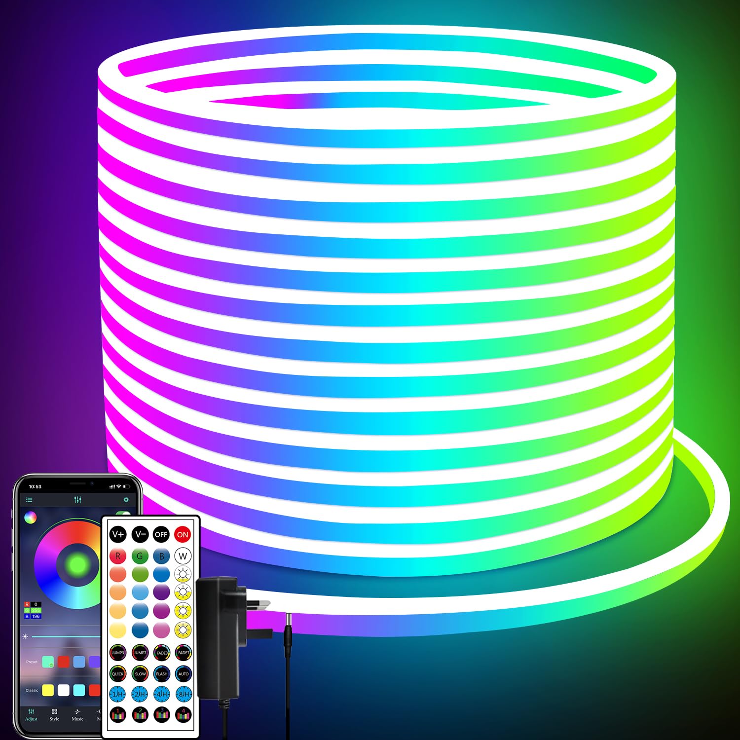 segrass Neon Led Rope Lights,20M RGB led Strip Lighting, App Control/IR Remote, Music Syncing, Flexible DIY Design timed led Lights for Bedroom, Gaming, Party, Christmas Décor